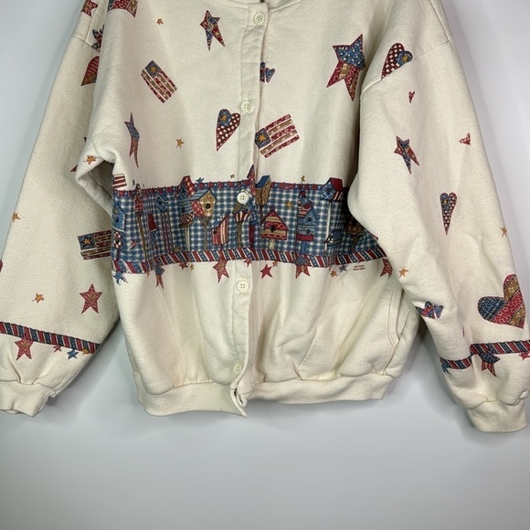 Vintage Artisans Patriotic Flag Hearts Button Up Sweatshirt Size Large - Picture 3 of 10